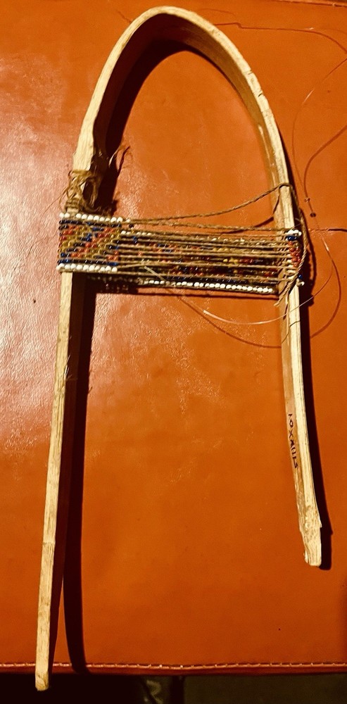 Primitive Bent Stick Loom Bead Weaving Tool With Beaded