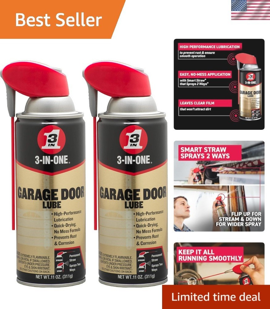 Quick-Drying Garage Door Lube with Precision Application - 2 Bottles, 11 Oz Each