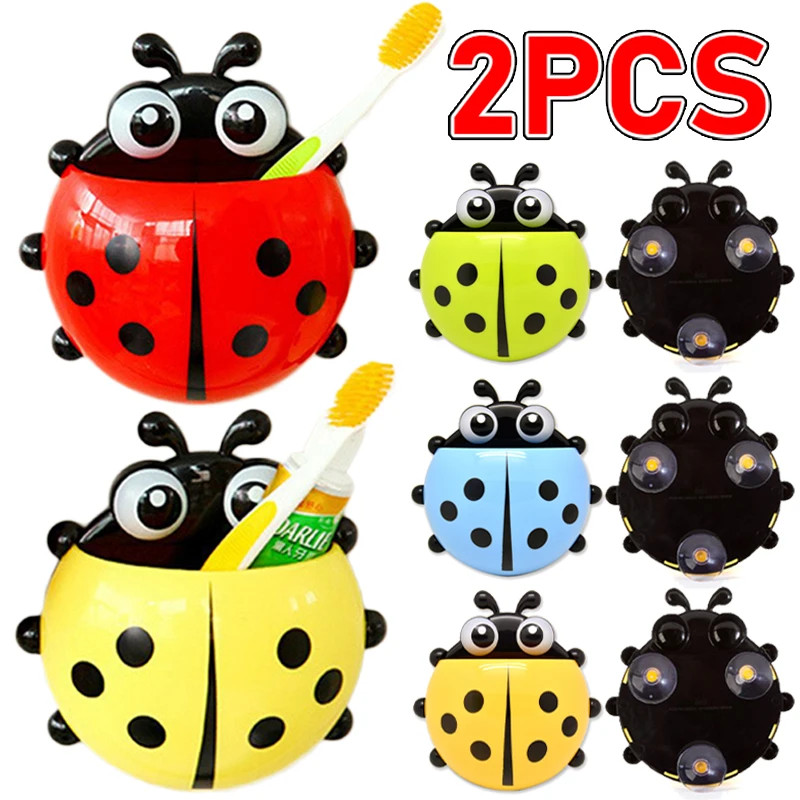 Toothbrush Holder Rack 2pcs Ladybug Animal Insect Cartoon Toothpaste Container