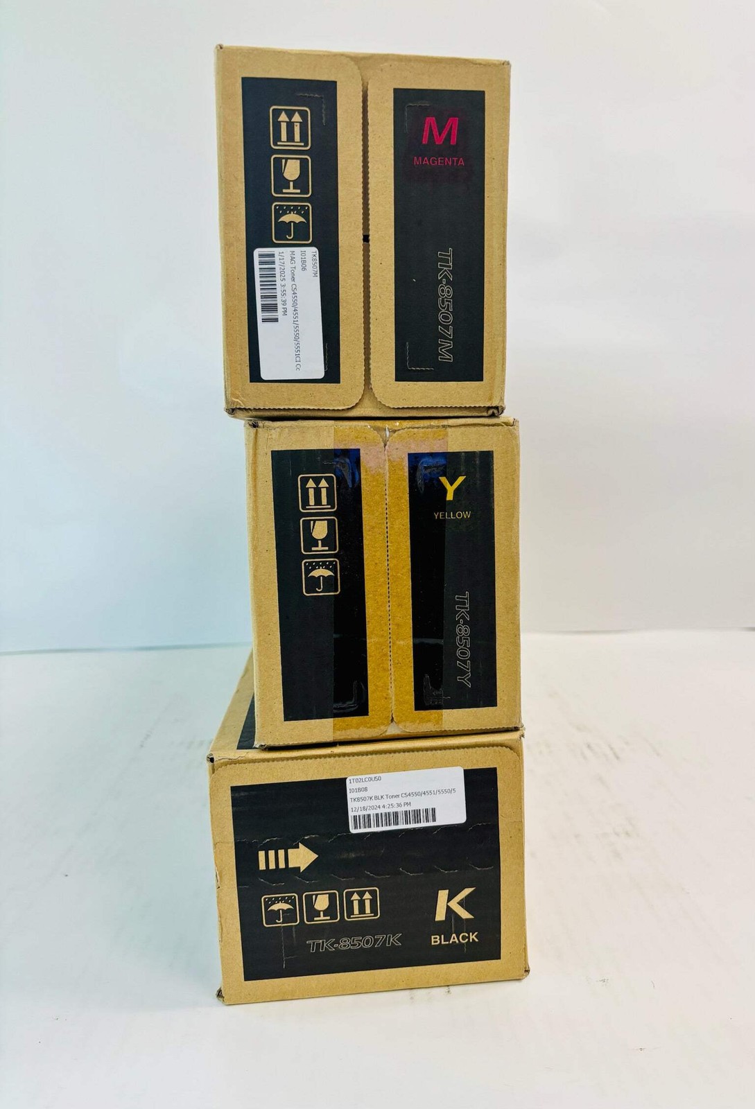 3 Open OEM Kyocera TASKalfa 4550ci, 4551ci Magenta, Yellow & Blk Toner TK-8507 C