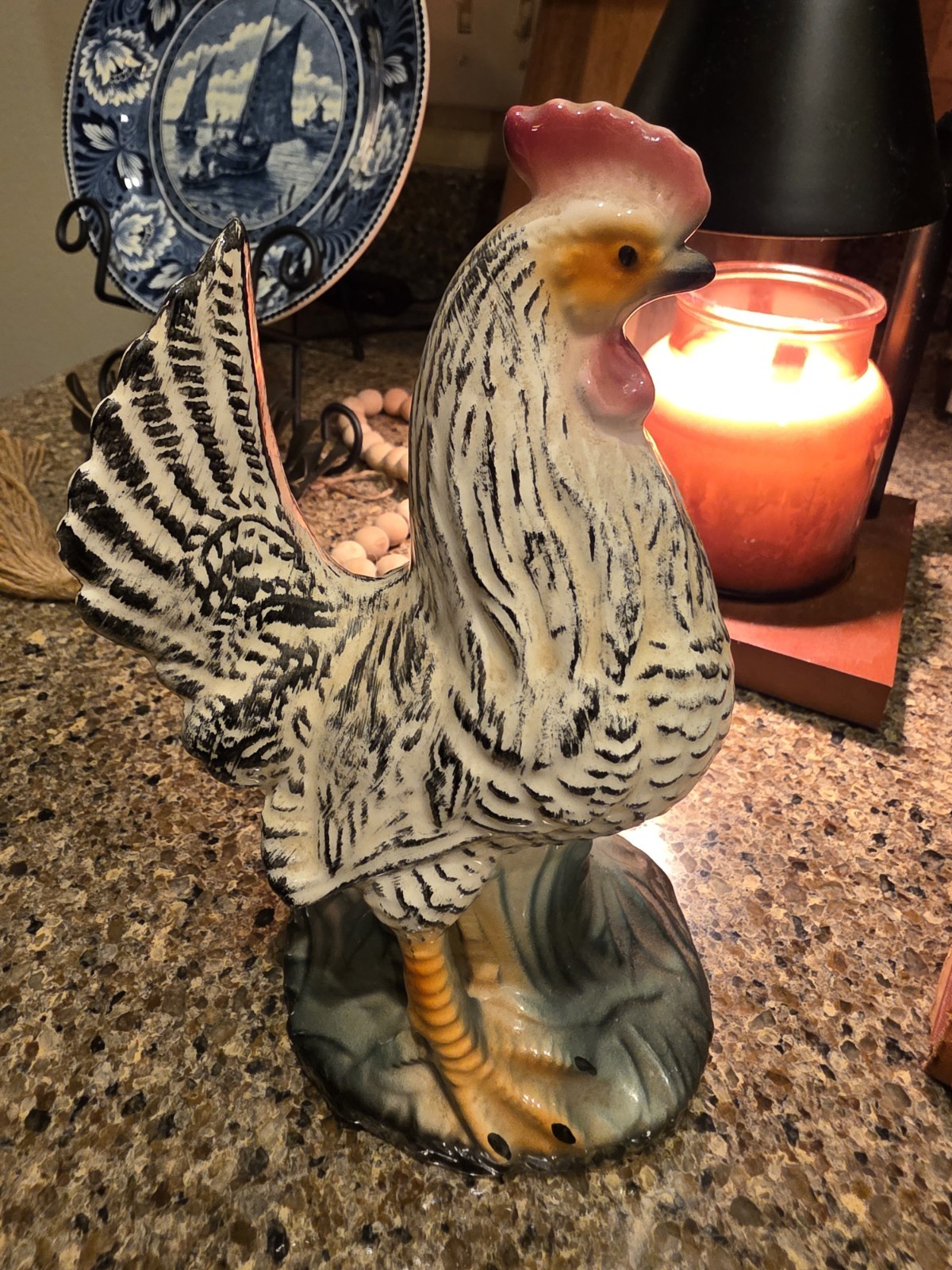 Vintage Rooster Hen Farmhouse Ceramic Porcelain Mid Century 8.5 inches