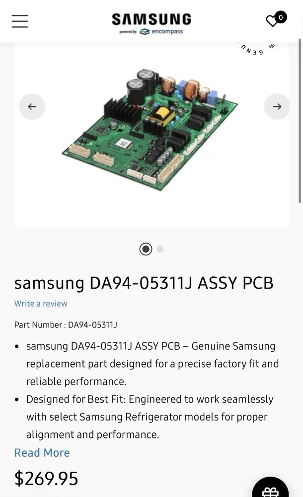 Samsung DA94-05311J PCB Assembly 1/2" Electronic Component