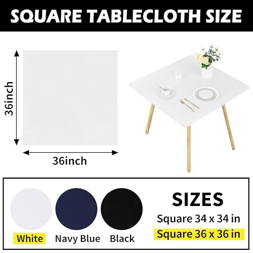 Fitted Square Tablecloth Elastic Table Cover Stretch 36" x 36" (Square) White