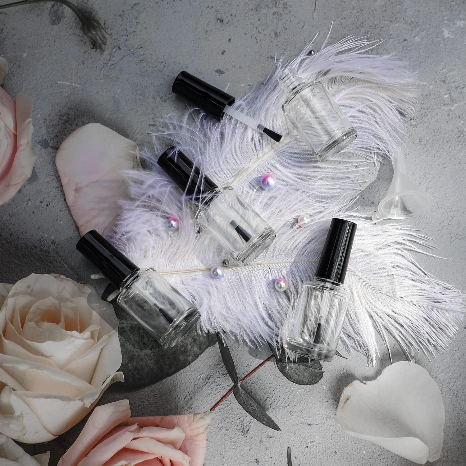 Empty Nail Polish Bottles with Brush Cap, 15ml Empty Glass Refillable Nail Po...