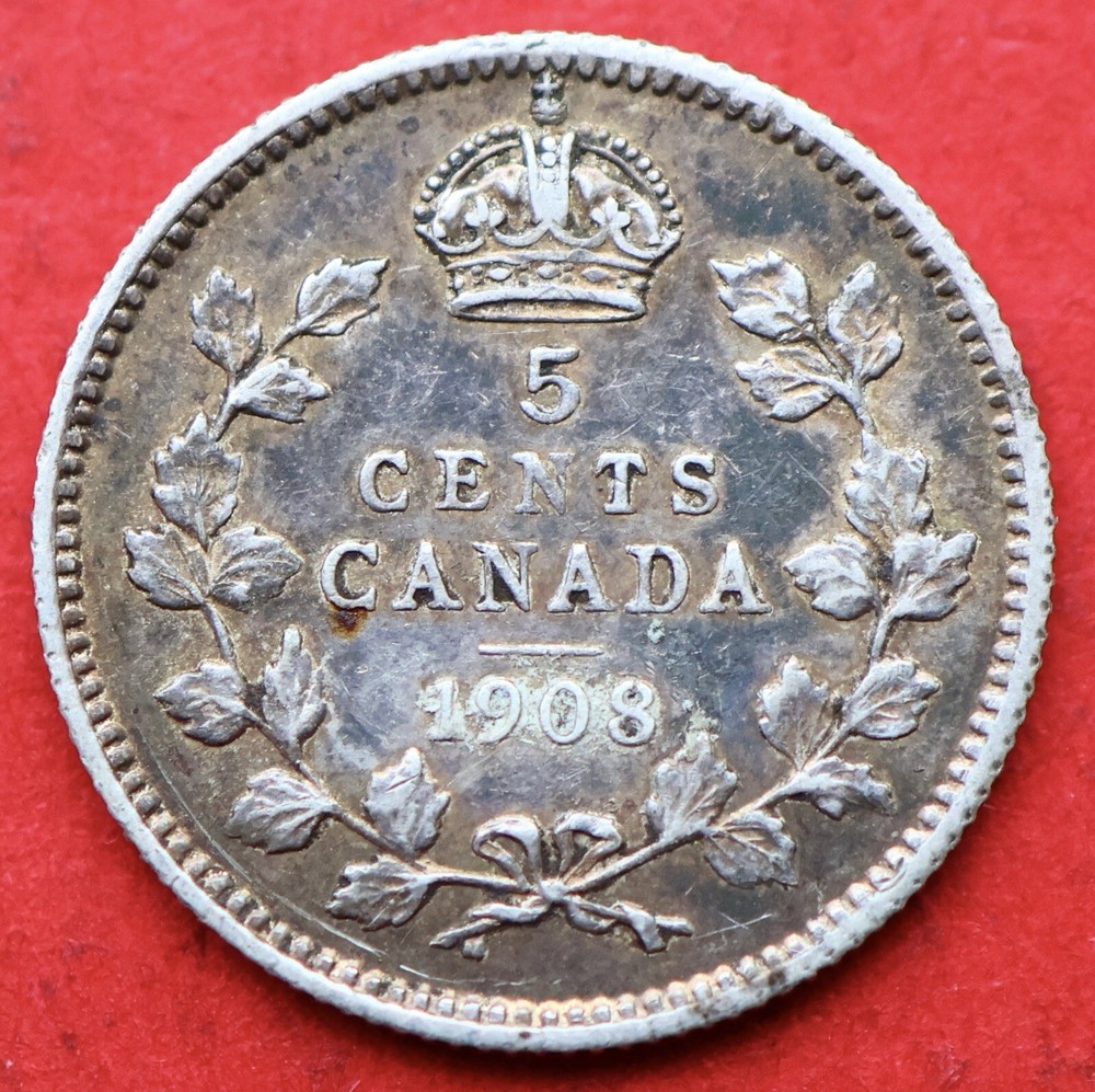 1908 Canada 5 Cents Small 8 - AU - Lot#12093