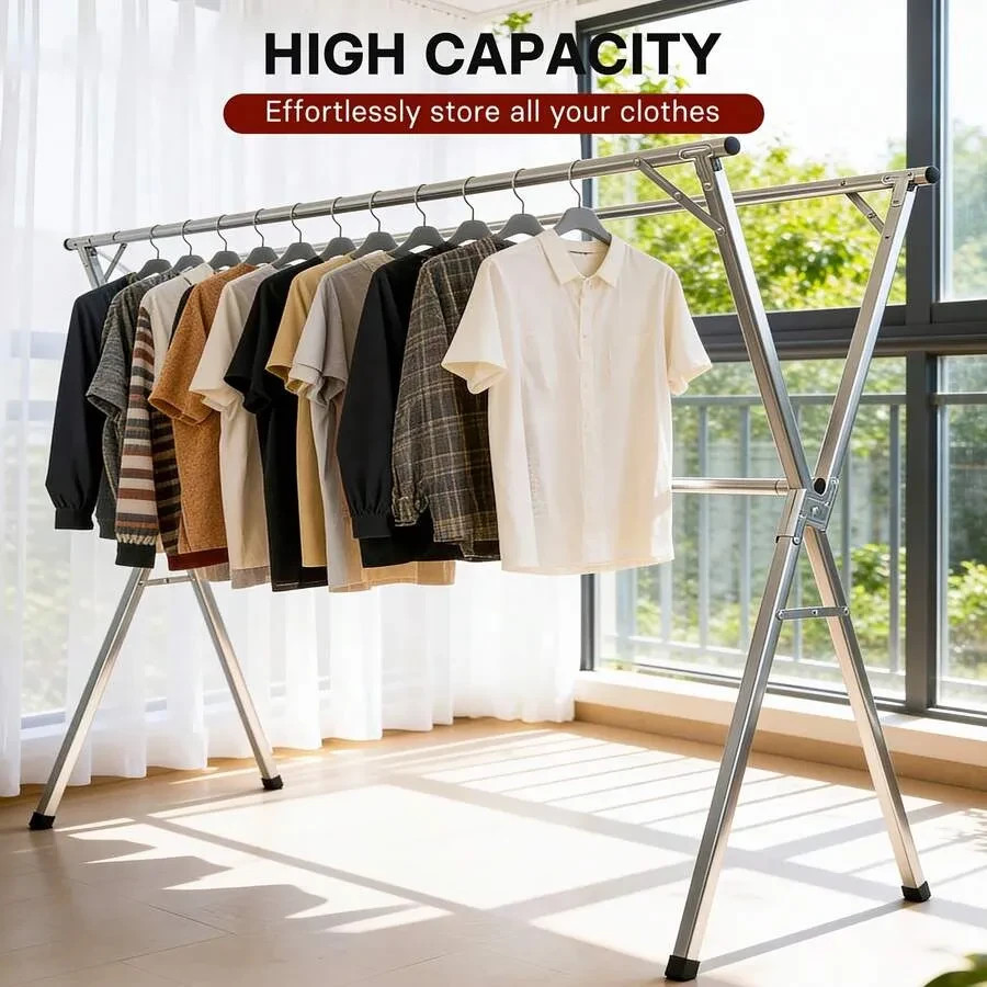 Three-Bar Foldable Clothes Drying Rack 78.7" Two Types, Retractable Leng