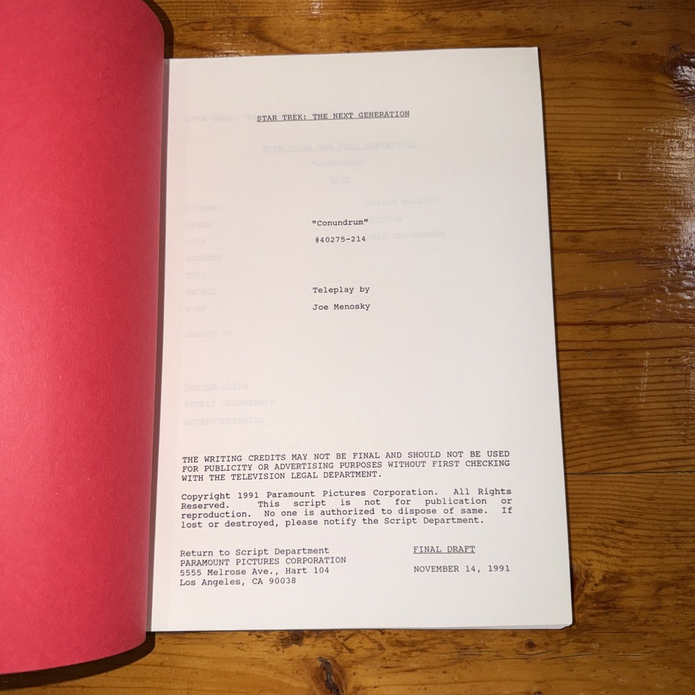 STAR TREK Script The Next Generation Final Draft “Conundrum”