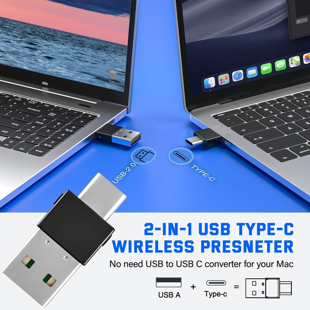 2-in-1 USB C Presentation Clicker Wireless Presenter Remote Clicker for Power...