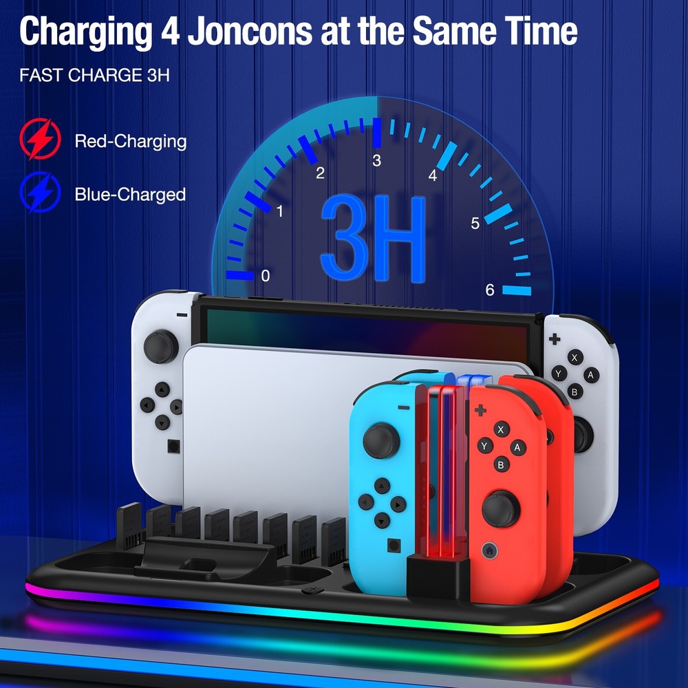 Charging Dock Station LED Switch Controller Charger for Nintendo Switch/OLED