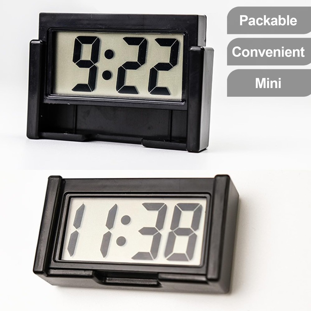 3PCS Small Digital Clock Mini Car Clock Mount Watch Desktop with Date Mountab...