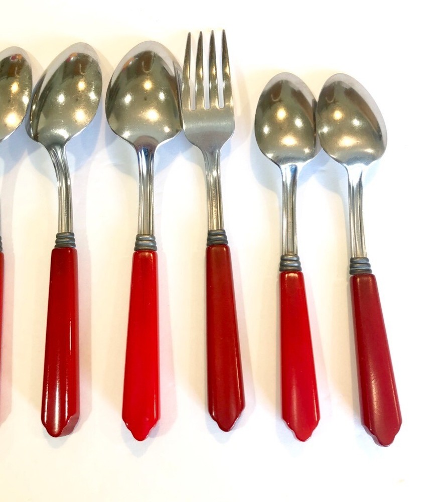 Bakelite Catalin 15 pc Partial Set Multicolor Flatware 1930's #4