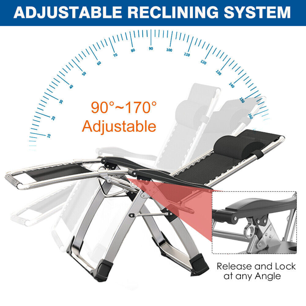 SLSY Zero Gravity Chair Lawn Recliner Reclining Patio Lounger Chair Blue Cushion