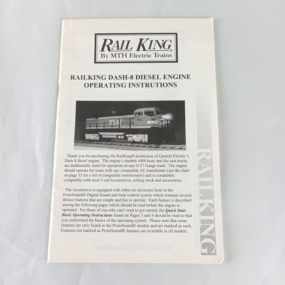 MTH Rail King Dash-8 Diesel Engine Train Operating Instructions Manual ONLY