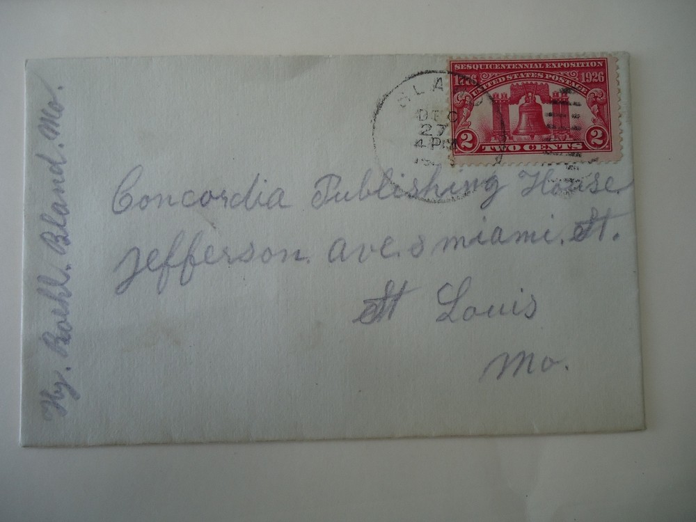 1926 Cover Postmarked Bland Missouri