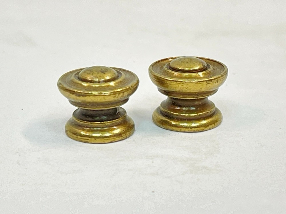 Pair NOS Tiny 0.5" Drawer Pulls Door Knobs KBC Brass Co mcm