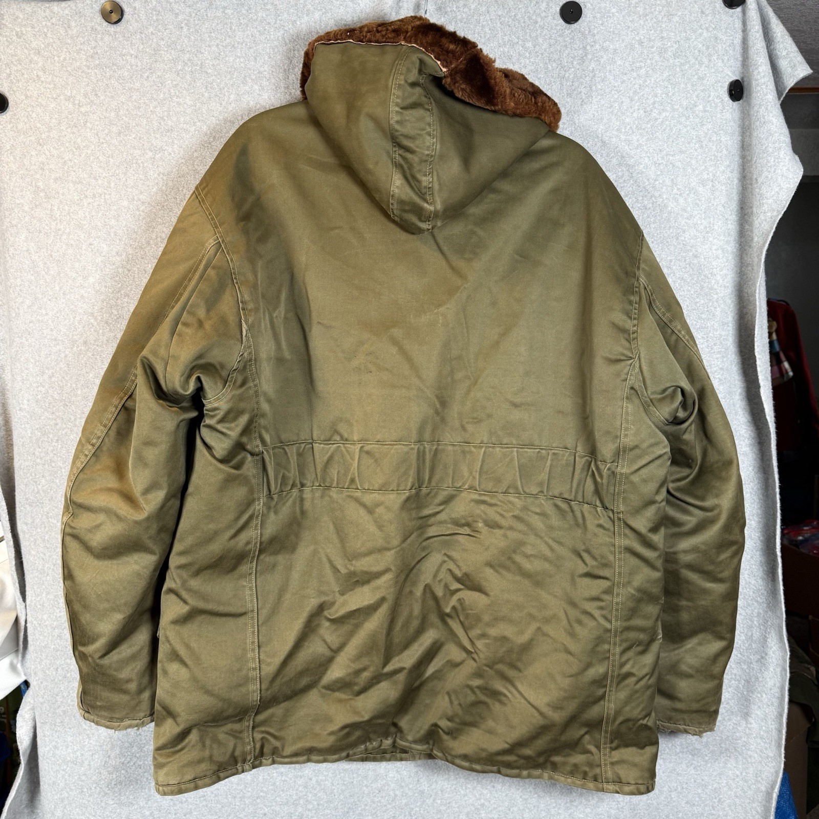 US Military Vintage 40s WW2 OG Faux Fur Talon Zip Hood B-9 Parka Jacket Mens XL