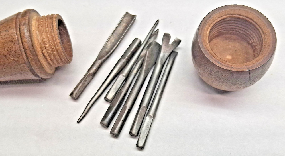 Multitool, Vintage Wood Handle Multi Too, 7 various tool bits stored in Handle