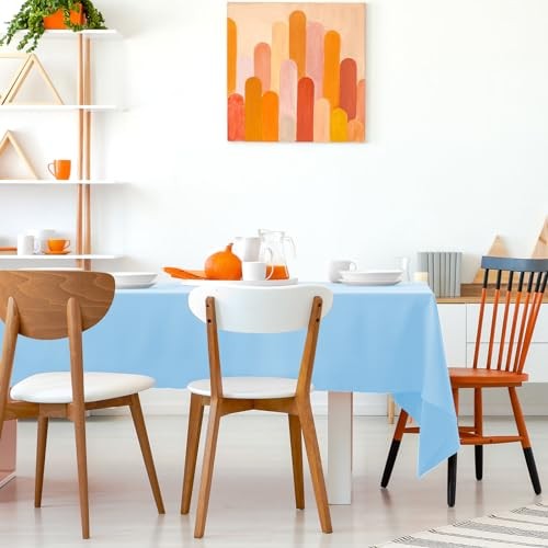 6PCS Plastic Tablecloths 54 x 108 Inch, Rectangle (6 Pack) Light Blue