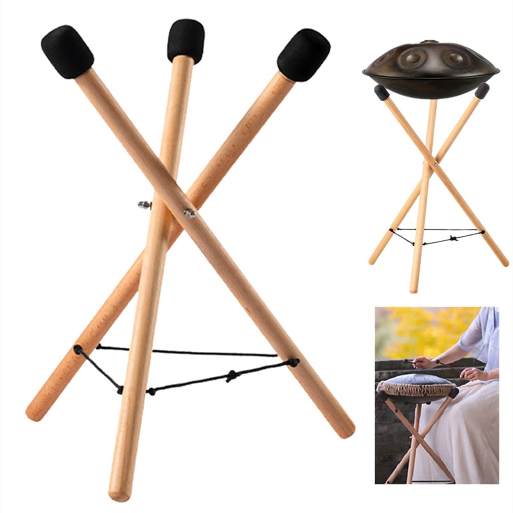 Handpan Drum Stand, Steel Tongue Drum Bracket, Solid Beech Wood Adjustable Tr...