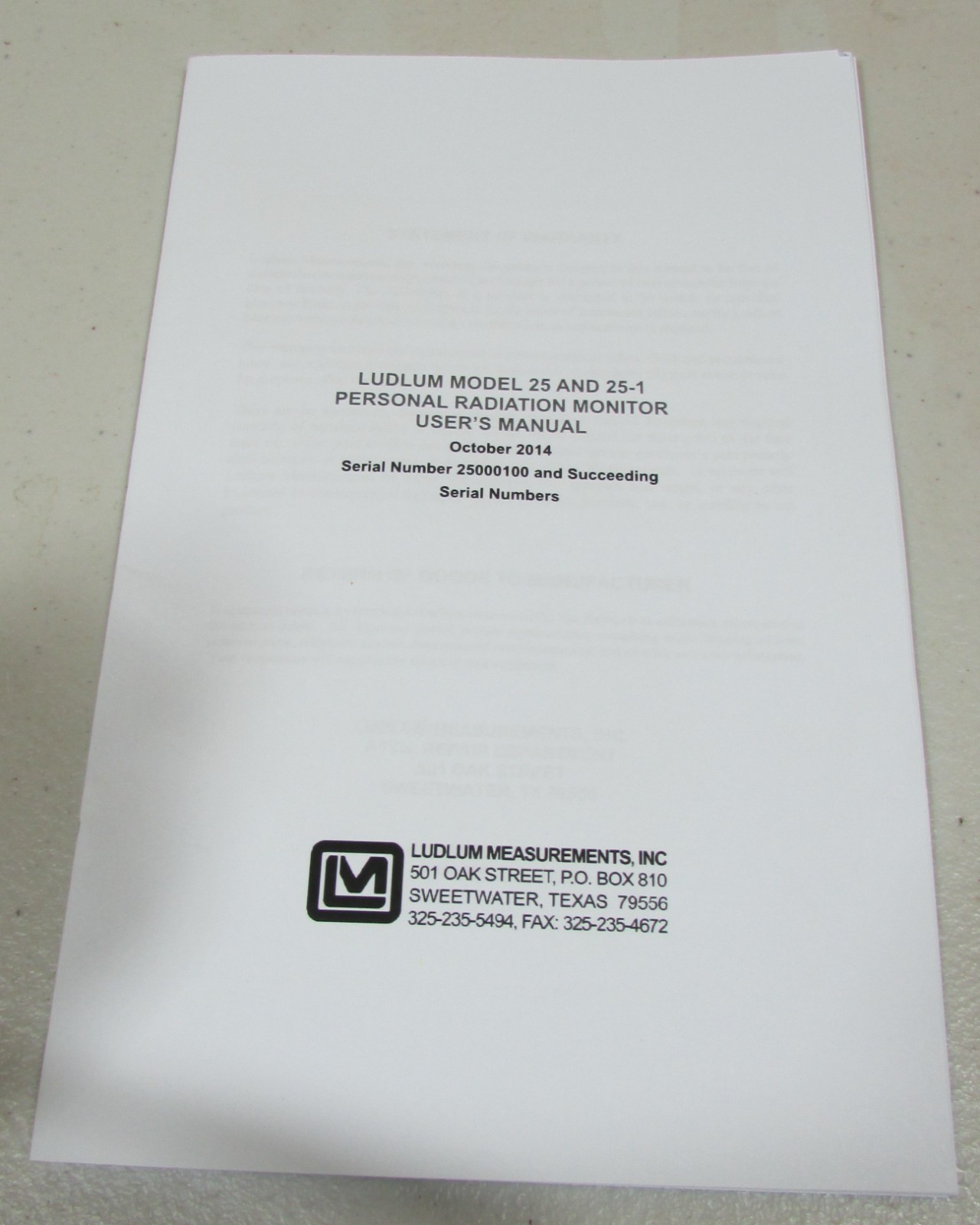 Ludlum Model 25 Personal Radiation Monitor Geiger Counter Detector Dosimeter