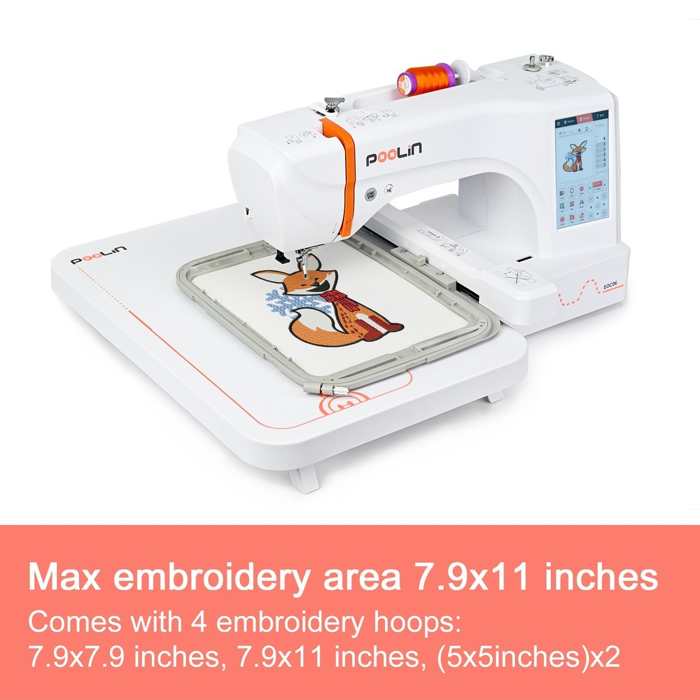 Poolin 7.9x 11" Computerized Embroidery Machine 7'' Large LCD Touch Screen EOC06