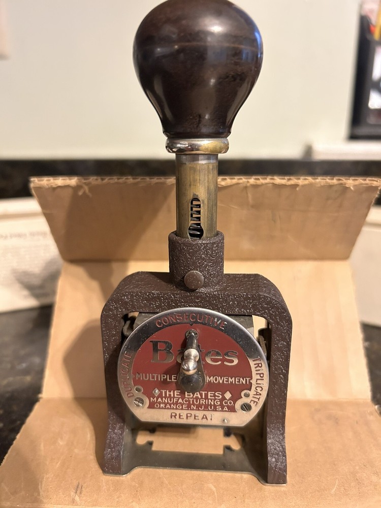 Vintage Bates Numbering Machine 5 Wheels Style E Automatic Numerical Stamper