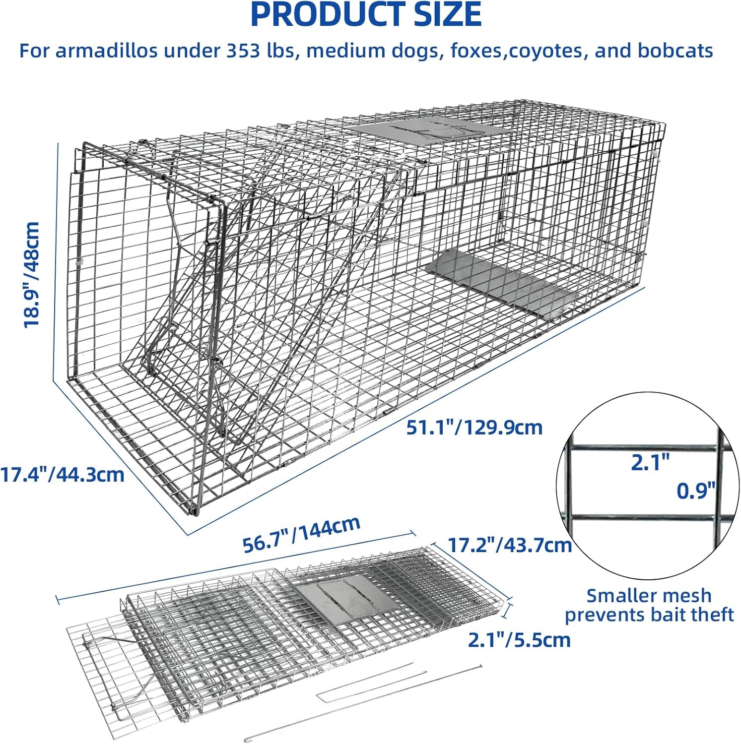 Live Animal Cage Trap 51"x17.4" x18.9" Humane Cat Trap Cats Squirrels Mouse New