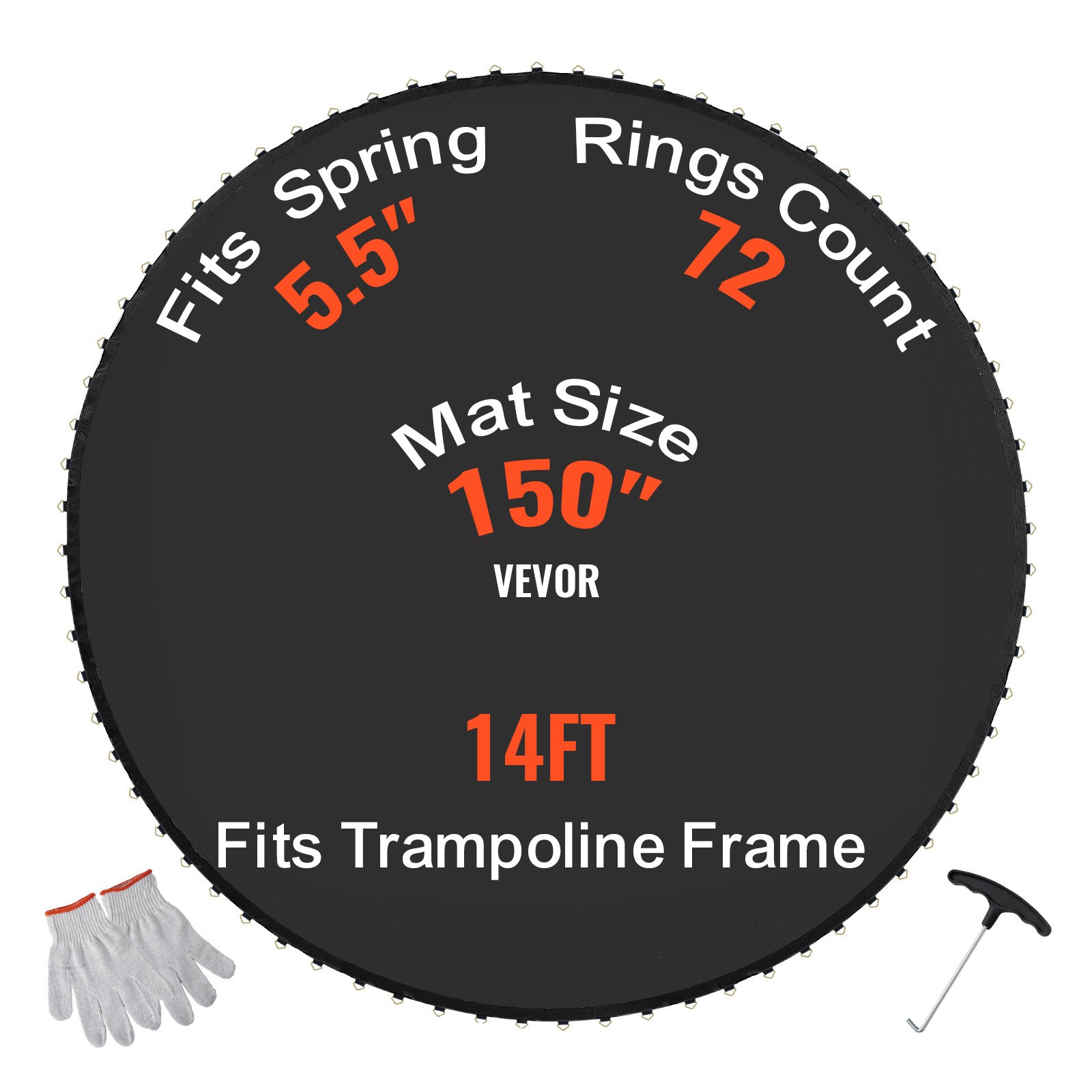 VEVOR Replacement Trampoline Mat Fits 14ft Frame 72 V-Rings 5.5" Spring Length