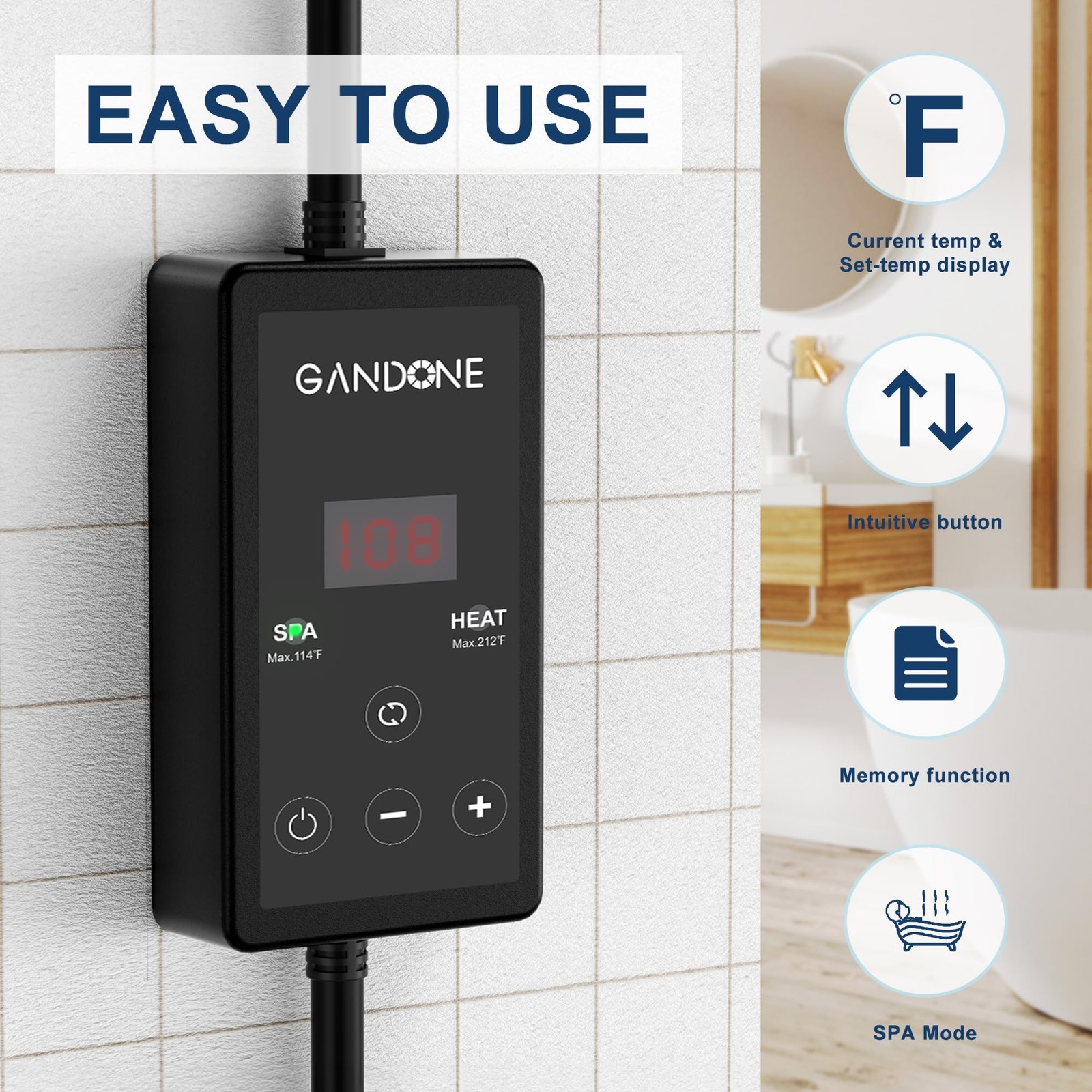 GANDONE Dual Spa Water Heater, Portable Hot Tub Immersion Heater Black