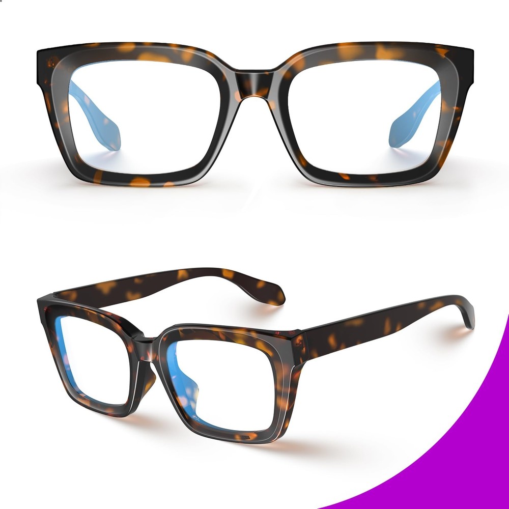 VISOONE Chunky Square Blue Light Blocking Glasses with Medium, Coco Tortoise