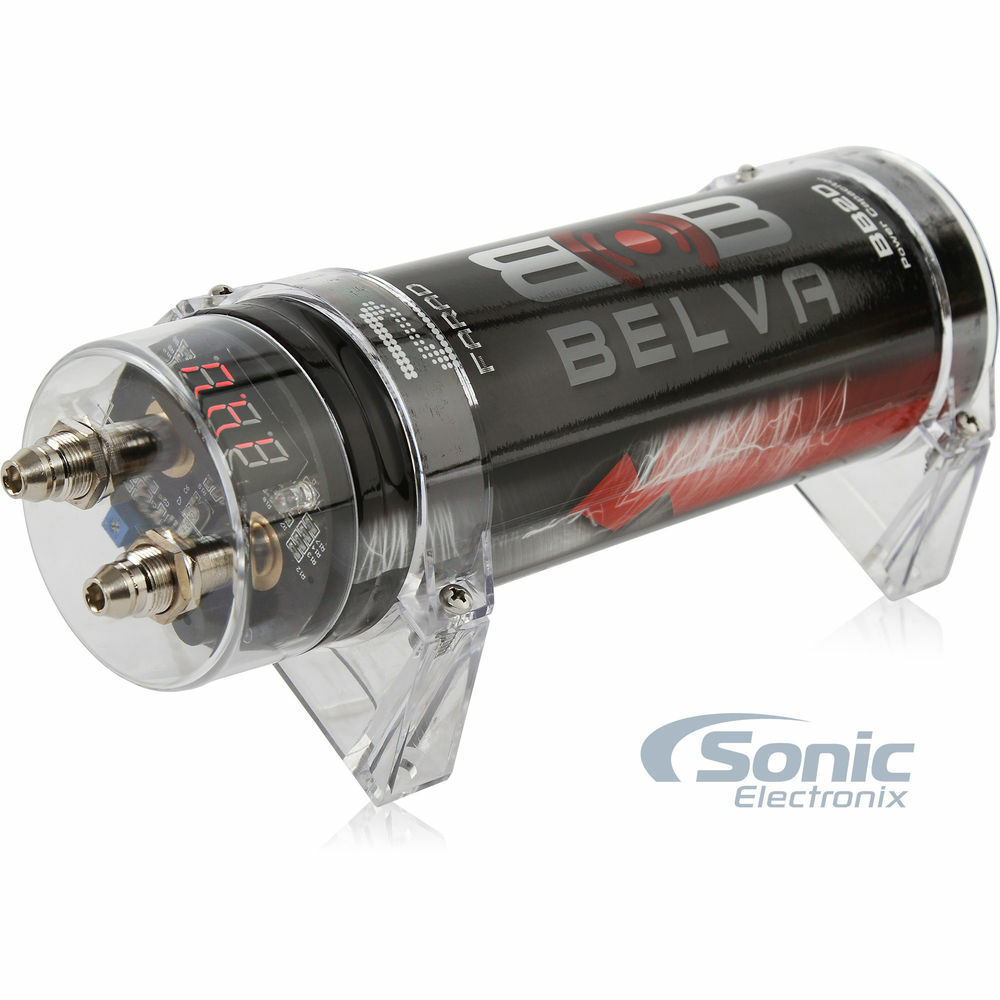 Belva BB2D 2 Farad Capacitor with Red Digital Voltage Meter + 0 Gauge Amp Kit