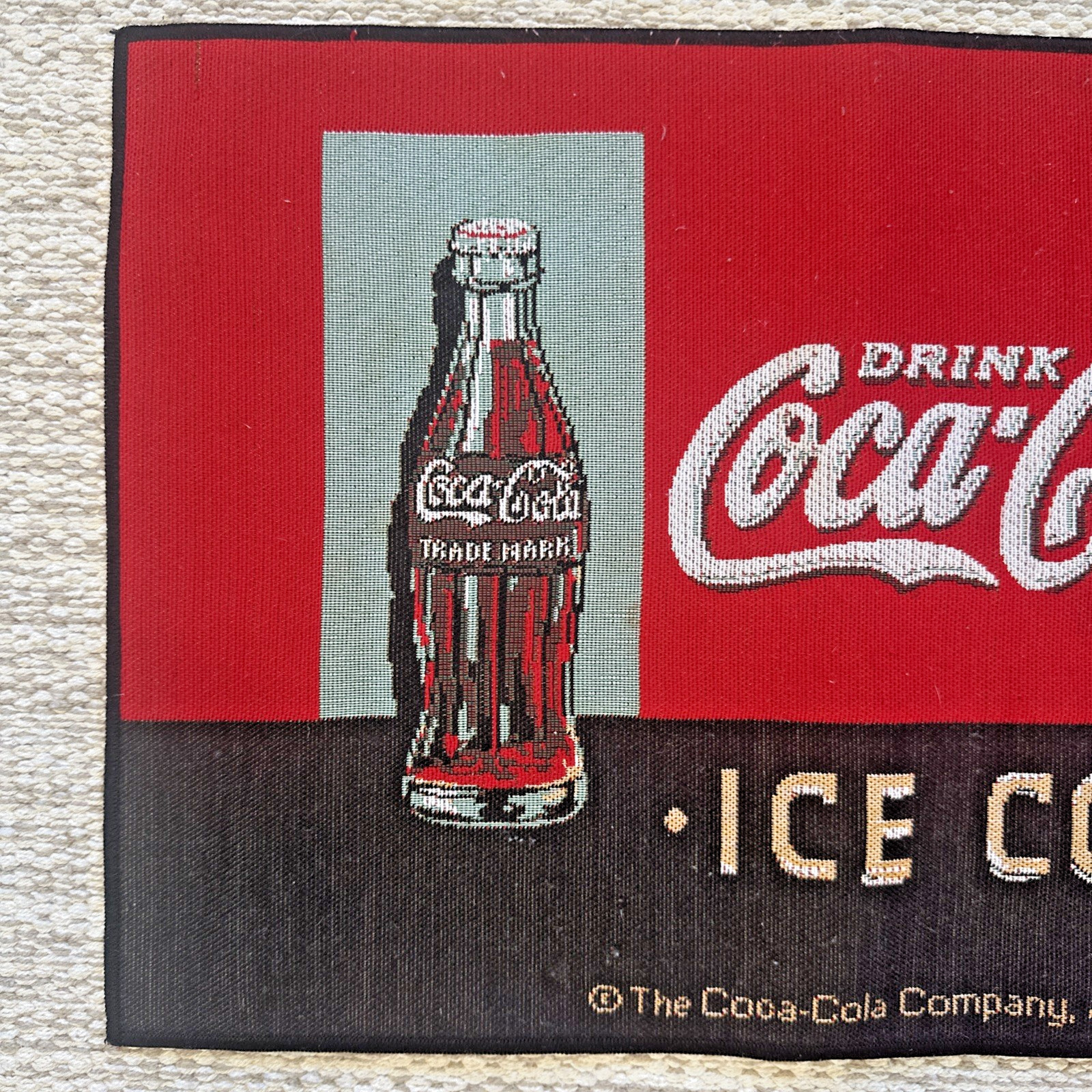 Drink Coca Cola Ice Cold Set of 4 Cloth Table Placemats Red Vtg Coke Ad ~18”x13”