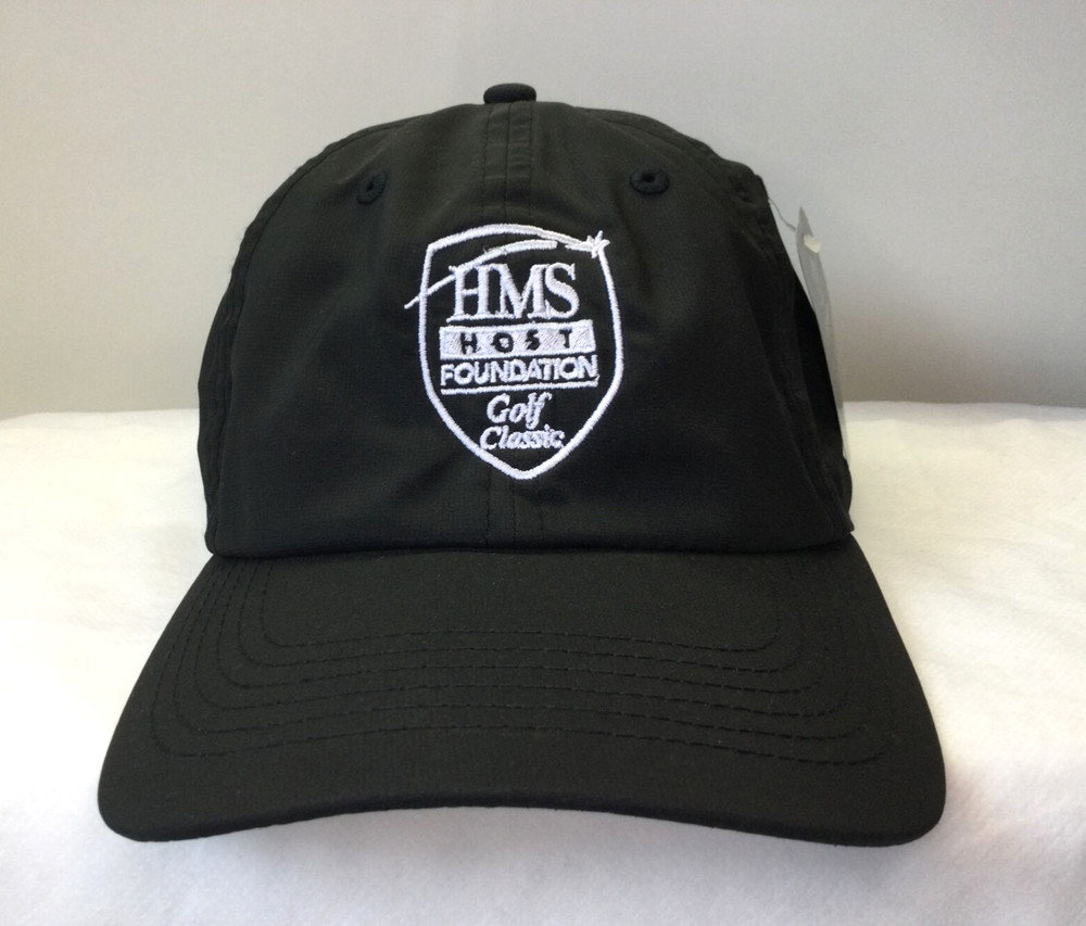 Golf Classic Strapback Hat HMS Host Foundation Solid Black Shield Logo NWT