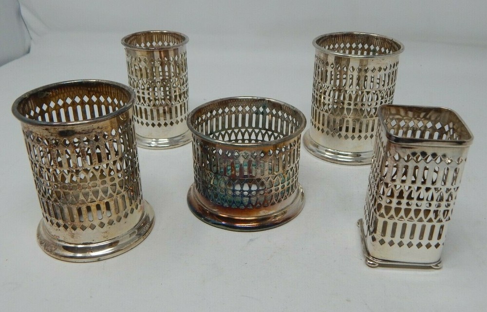 Lot of 5 Glass Holders Sheffield Silver Plate