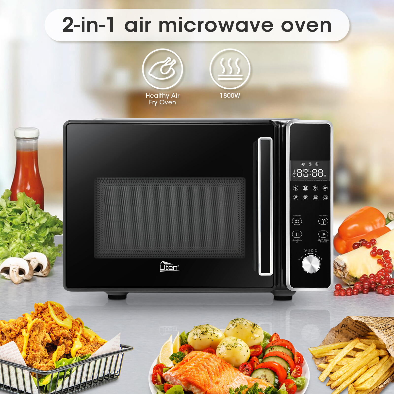 24L Smart Microwave Oven 3 in 1 Air Fryer Combo w/LED Display Countertop Large