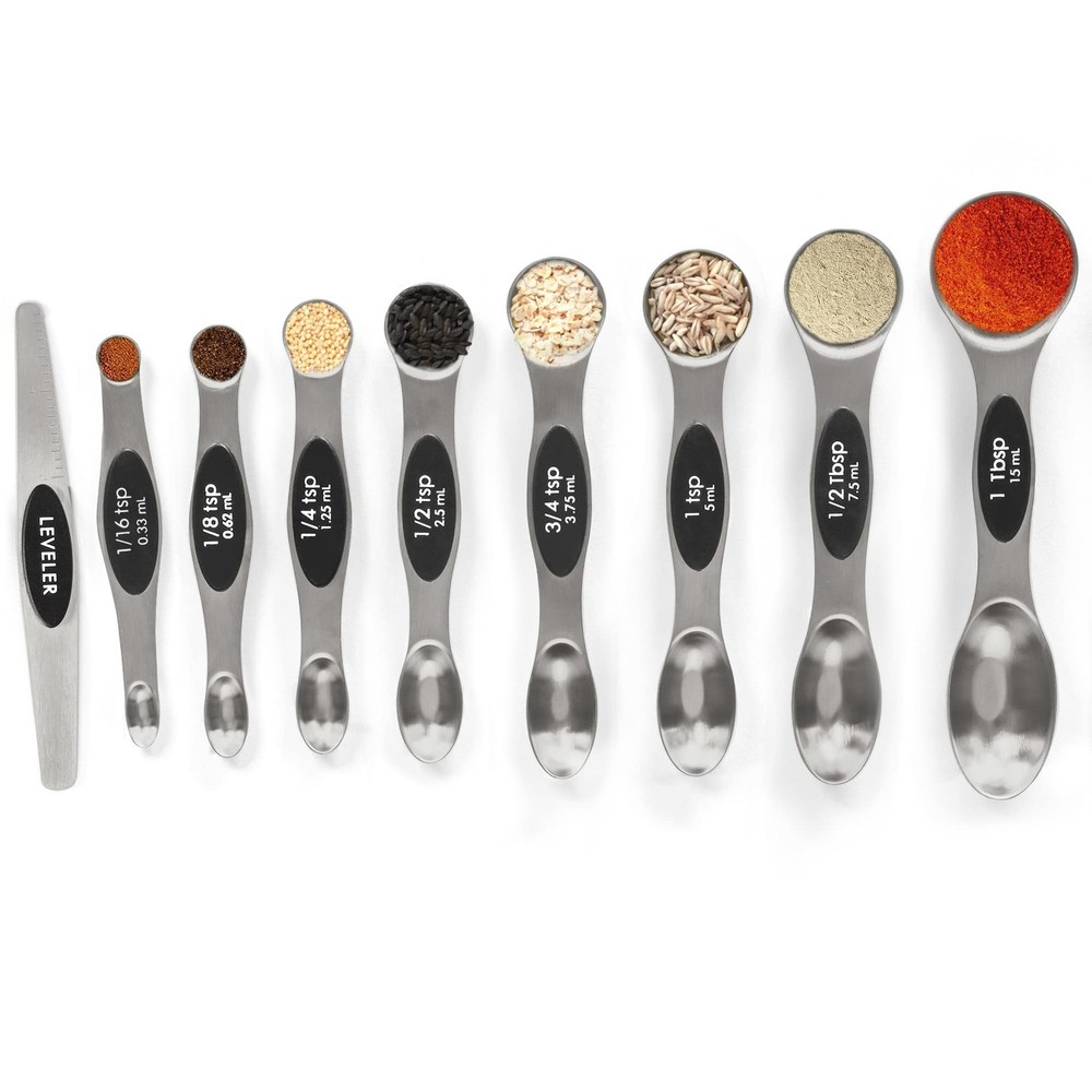 Magnetic Measuring Spoons Set Stainless Steel with Leveler-9pcs Stackable Met...