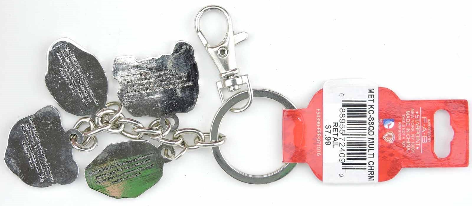 Suicide Squad Keychain Lot of 2 Metal Key ring Face charms Harley Quinn joker