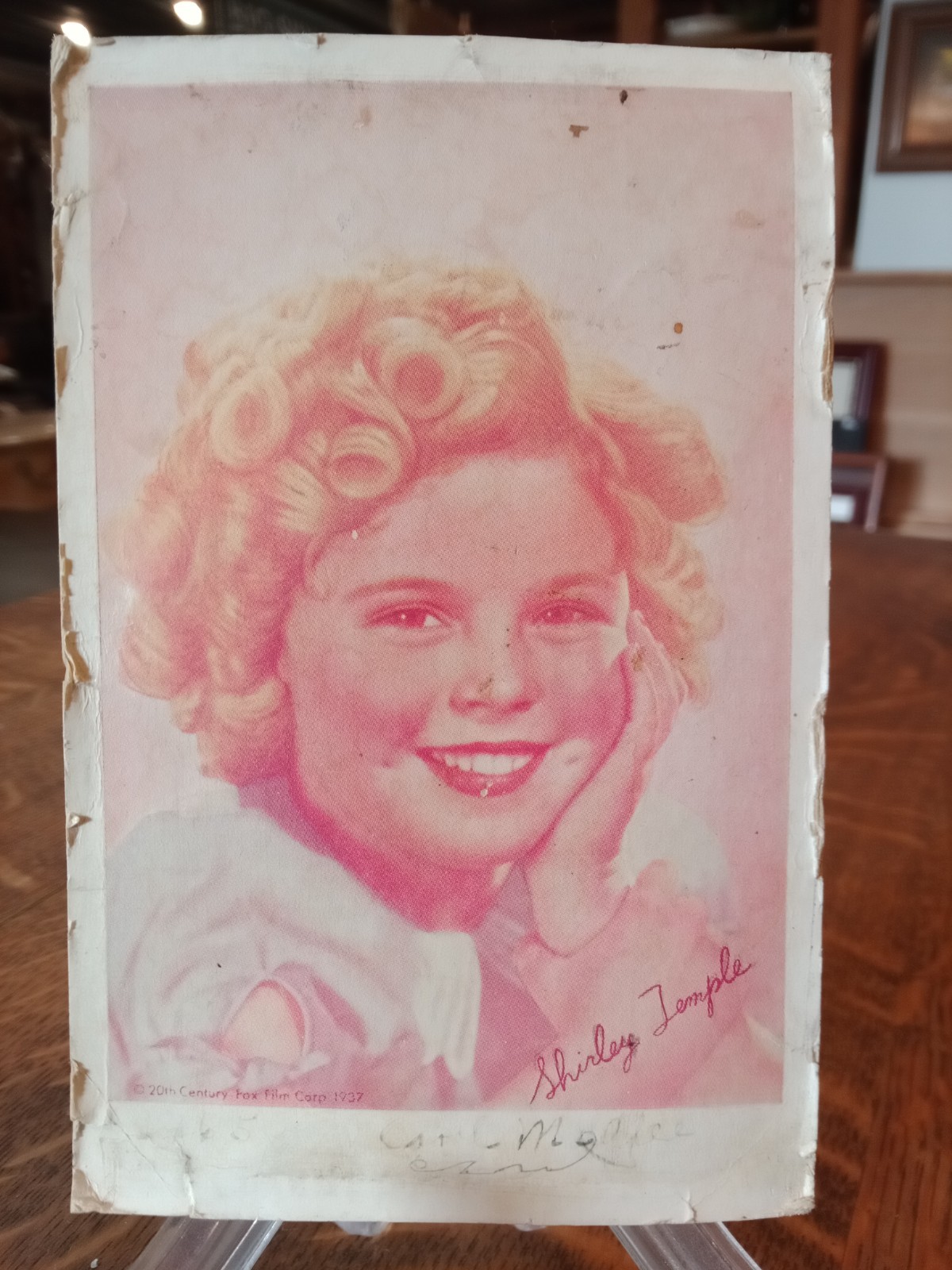 1937 US 1 Cent Green Franklin Stamp on Postcard with Shirley Temple Image