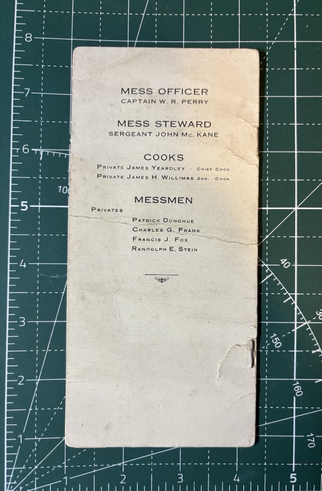 WW1 USMC Rare 59th CO 7th Marine Regiment Thanksgiving Menu 1918