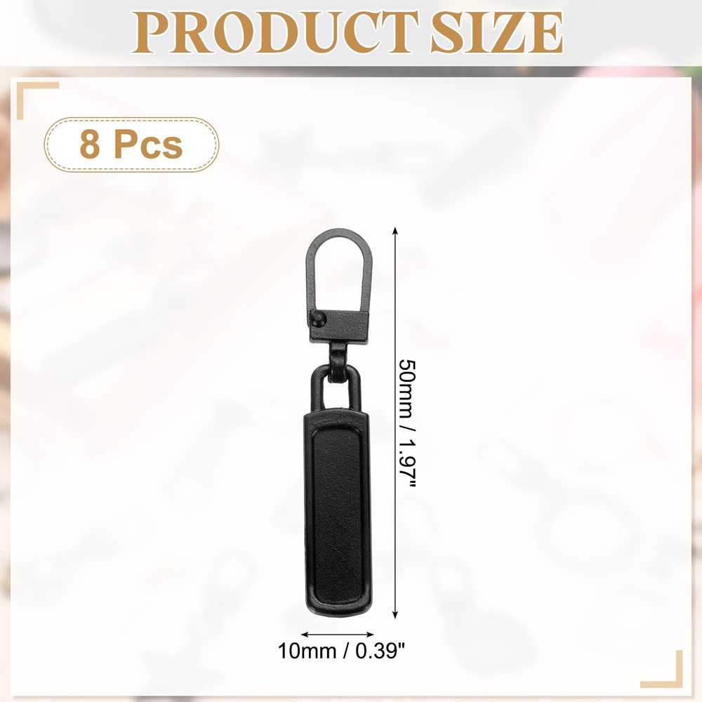 8Pcs Zipper Pull Replacement, Rectangle Detachable Tiny Zipper Slider, Black