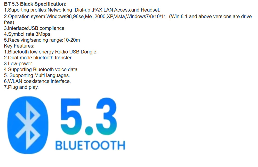 USB 2.0 Bluetooth 5.3 Dongle Adapter Wireless Transmitter Receiver for Laptop PC