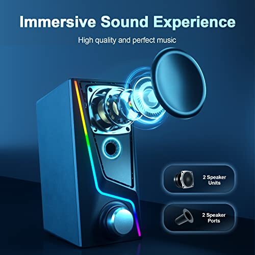 NYLAVEE COMPUTER SPEAKERS PC 6 LIGHTING MODES USB POWERED SK400 - BLACK