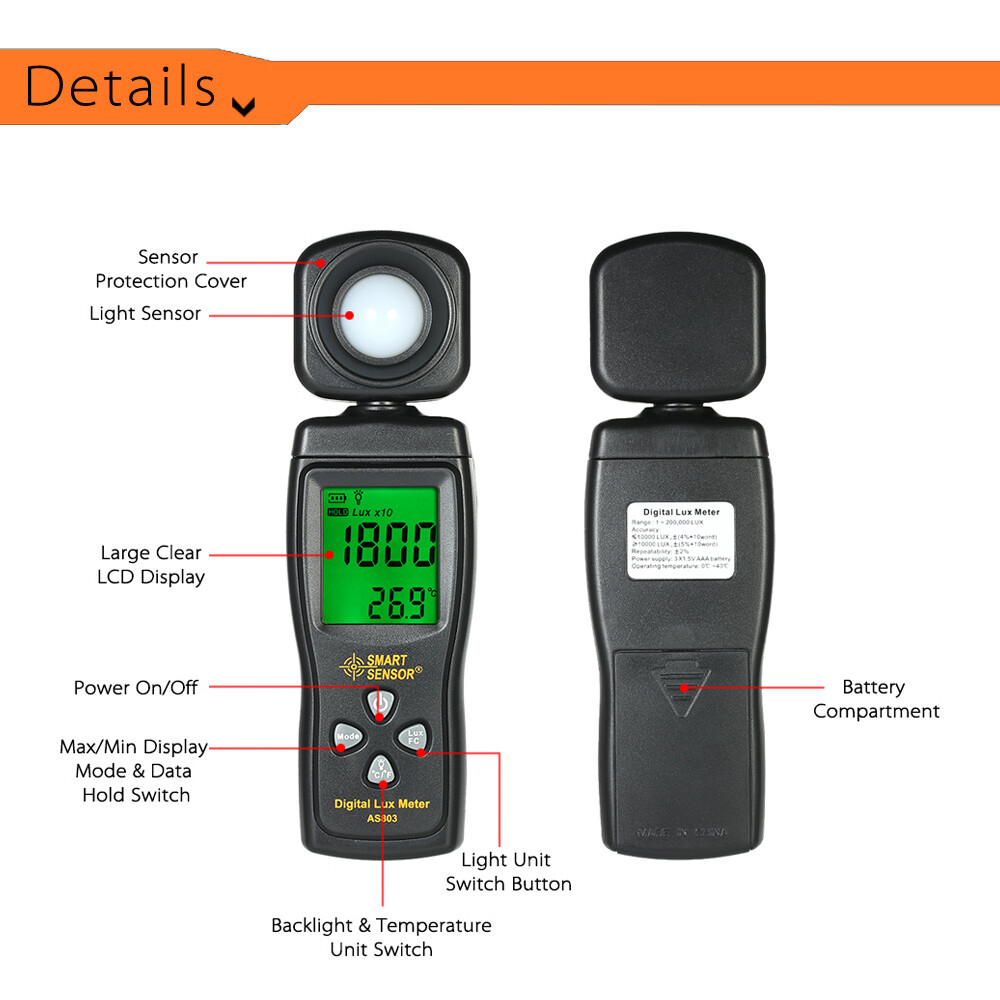 SMART SENSOR 0-200000 Lux Digit Lux Meter Illuminometer Luminometer MAX/MIN O6D1