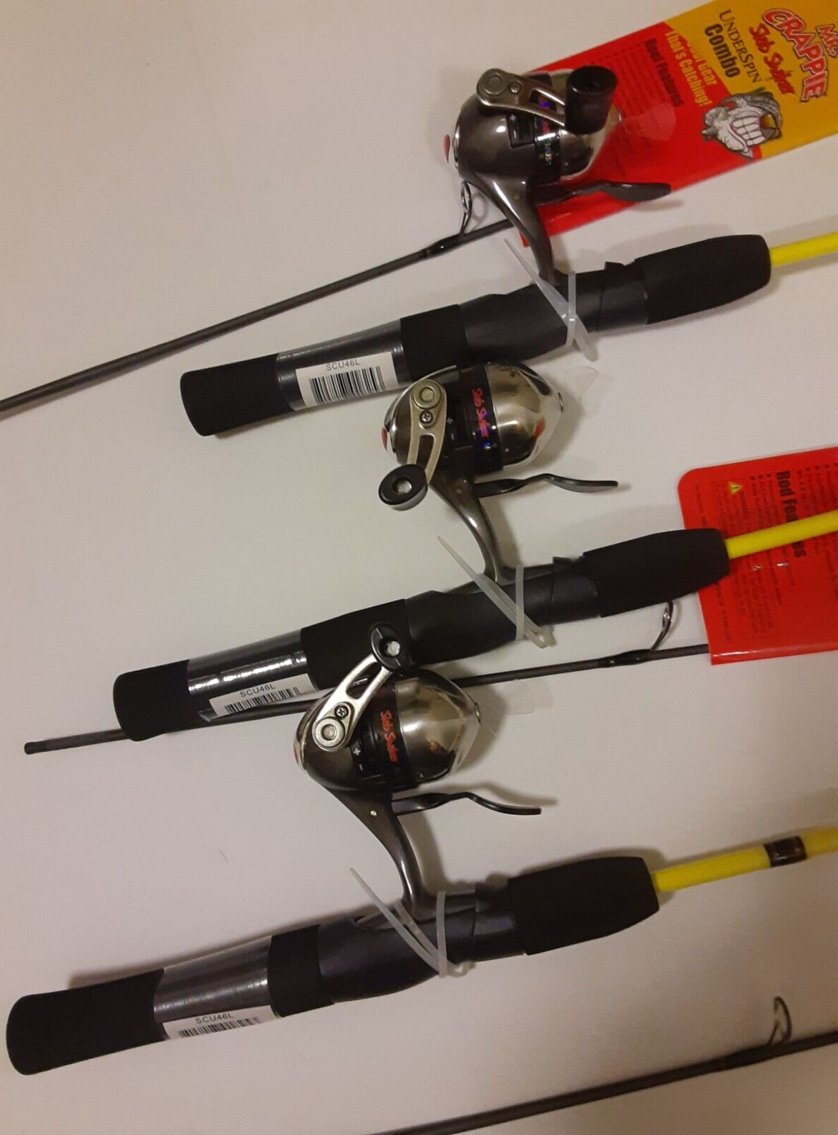 lot of 3 Lew's Mr Crappie slab shaker rod underspin reel Combo 4'6" Light / line