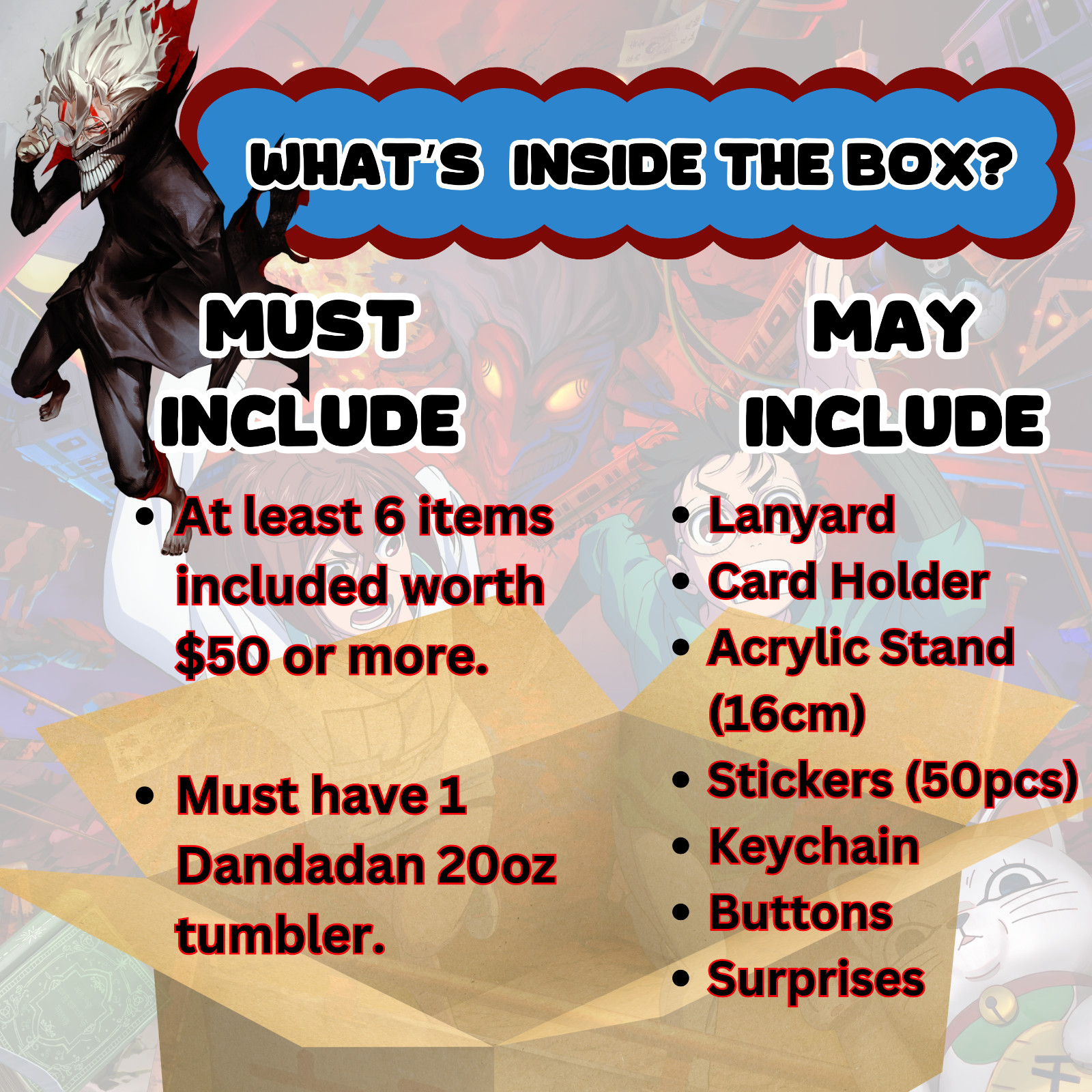 Dan Da Dan Anime Box with one 20oz Tumbler + 5 Surprise Dan Da Dan Merch Items