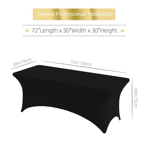 Custom Fitted Table Cloth for 6ft Table Stretch 72" x 30" (Rectangular) Black01