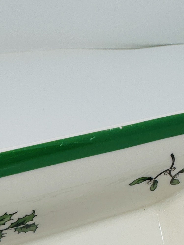 Spode Christmas Tree Rectangular Serving Tray Green Trim 8.5" England MINT