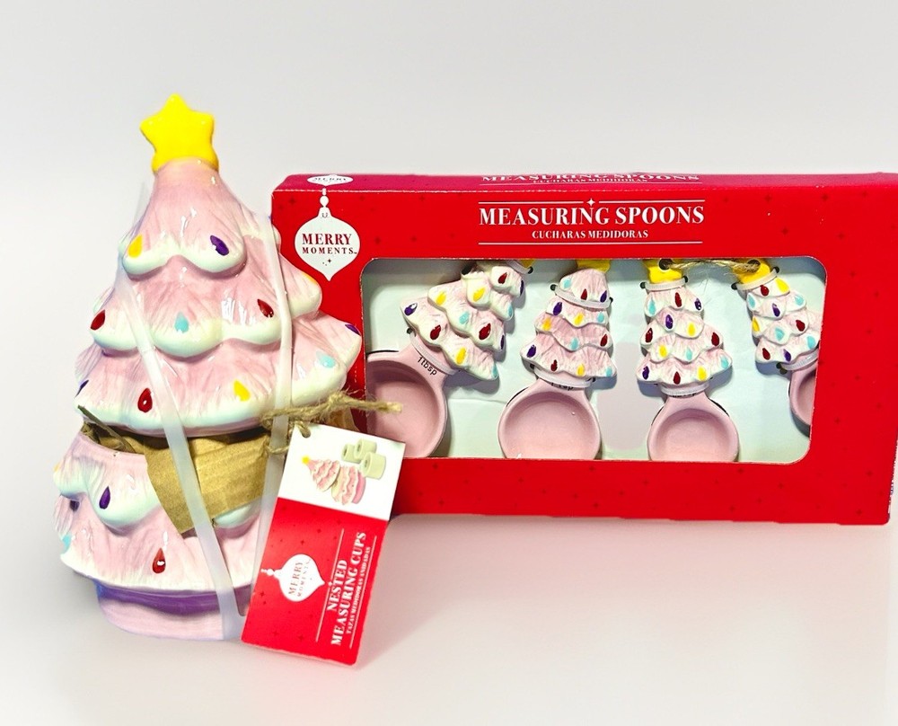 ALDI Christmas Tree Nesting Measuring Cups & Spoon SET In Pink 2025