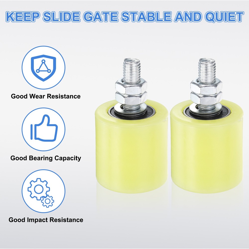 4Pcs Slide Gate Guide Roller 2" Nylon Sliding Gate Support Assembly, Yellow