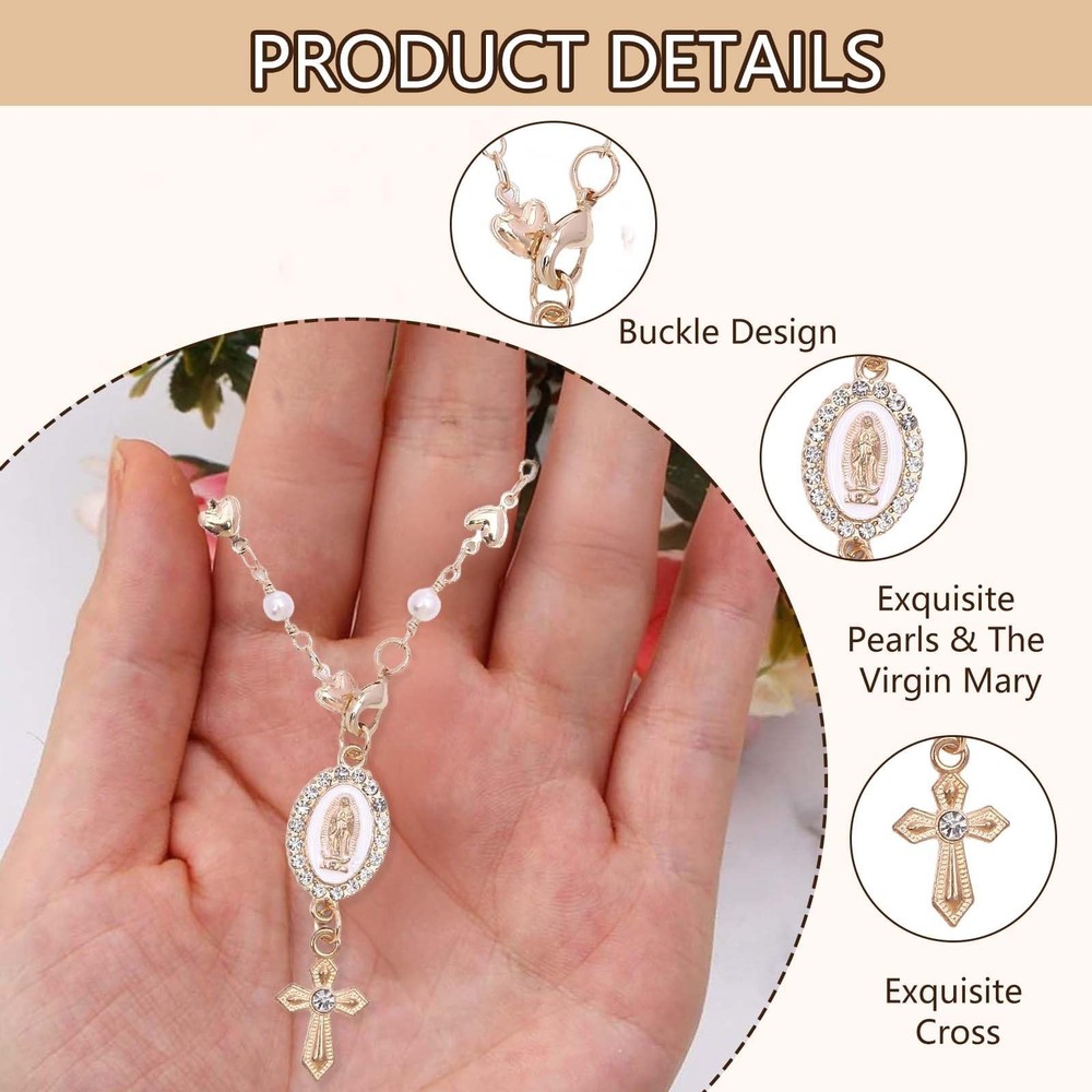 Steering Wheel Rosary Charm, Accessory with Small, White